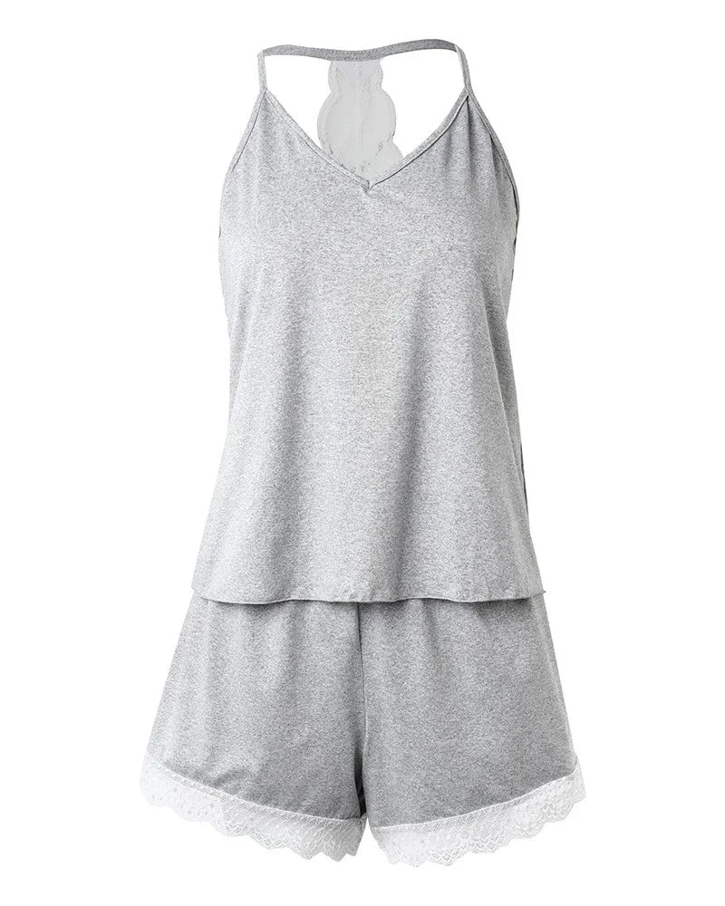 Summer Crochet Lace 2 Pieces Pajamas Set