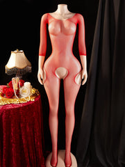 Summer Crotchless Bodystocking Red See Through Erotic Costumes Sexiest Lingerie Long Sleeve Mesh Hollow Fetish Underwear