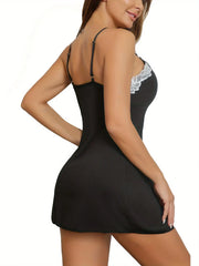 Summer Lace Sleeveless Nighties Dress Pure Black Sleepwear Lingerie V-neck Nightgown Nightdress Sleepshirts