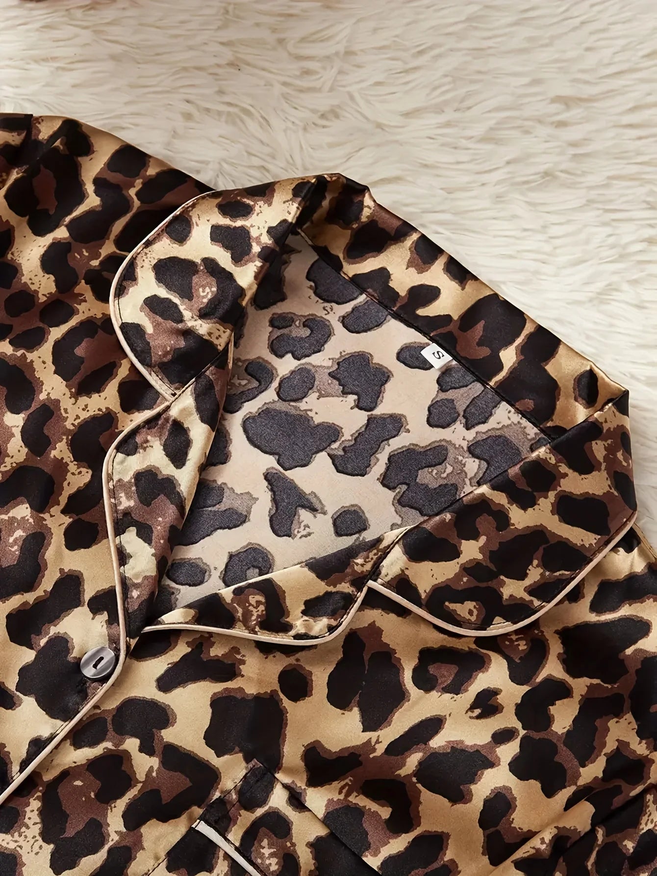 Summer Leopard Print Two Piece Pajama Set Short Sleeve Top and Shorts Sets Sleepwear Home Casual Satin Loungewear