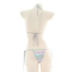 Summer Micro Bikini Set Swimwear Laser Holographic Halter Tops Bra Thong Bathing Suit Beachwear Brazilian Biquini