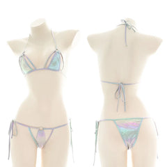 Summer Micro Bikini Set Swimwear Laser Holographic Halter Tops Bra Thong Bathing Suit Beachwear Brazilian Biquini