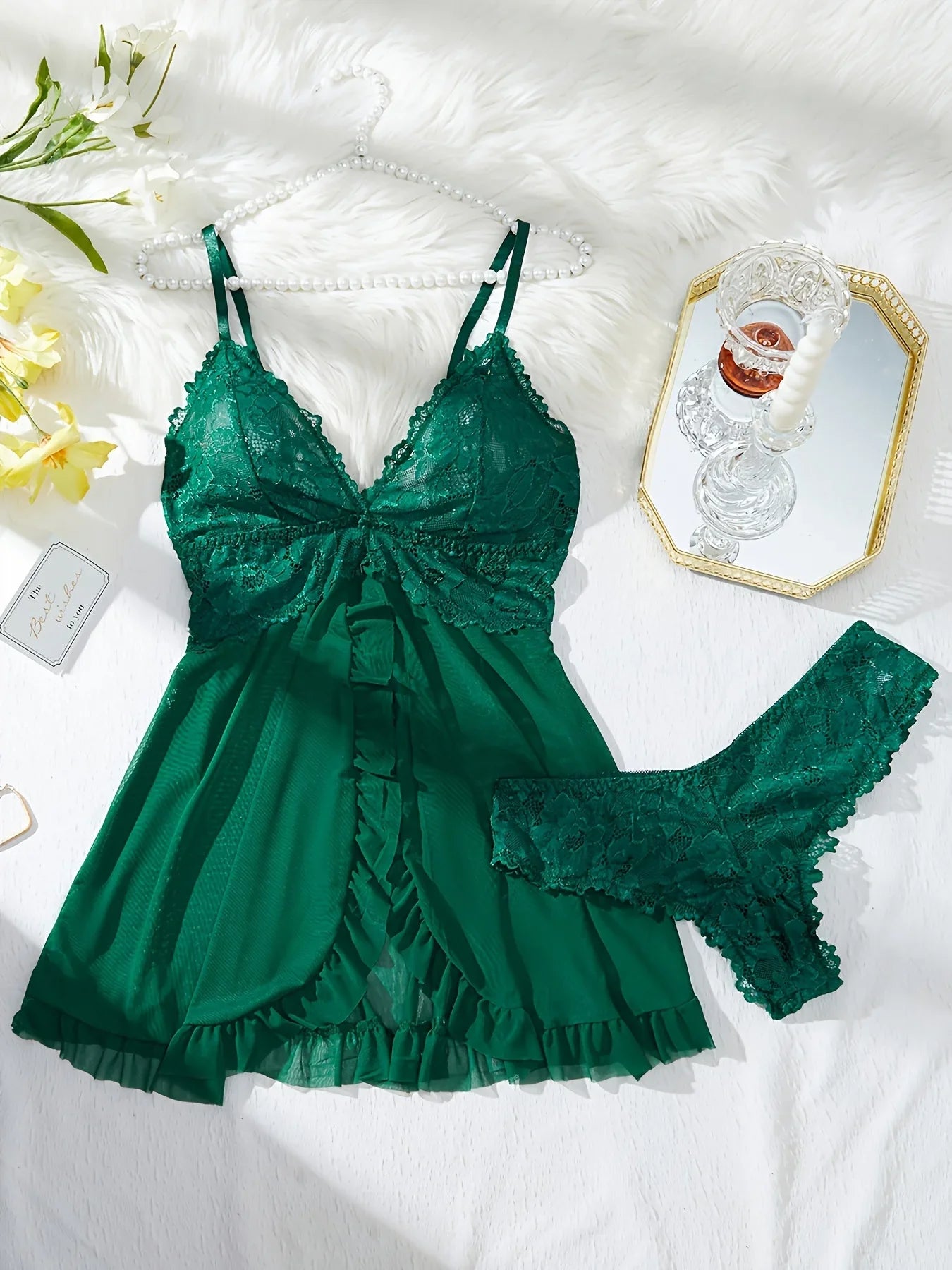 Summer Nightdress Transparent Red Lace See Through Underwear Sleepwear Sleep Dress and Panty Sets Nighty
