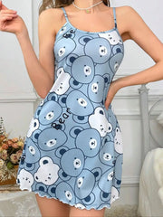 Summer Nightgowns Sleepwear Cute Bear Printed Night Dress Nighties Com