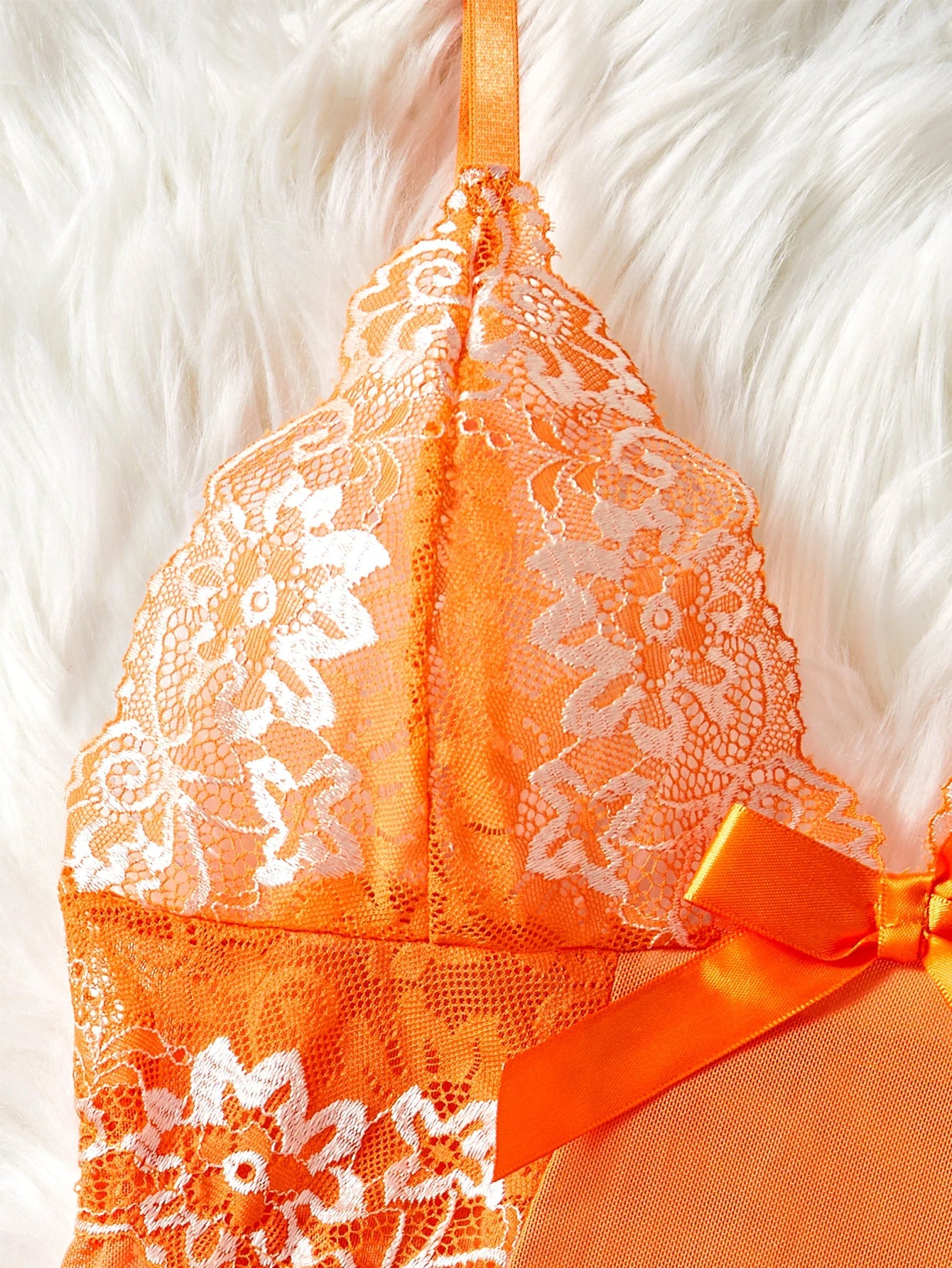 Summer Orange Lace Mesh Contrasting Babydoll Dress Slim Fit Erotic Lingerie With Thongs