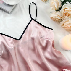 Summer Pajamas Set Smooth Satin V-Neck Ruffled Edges Tops and Bow Shorts Pajama Sling Home Clothing