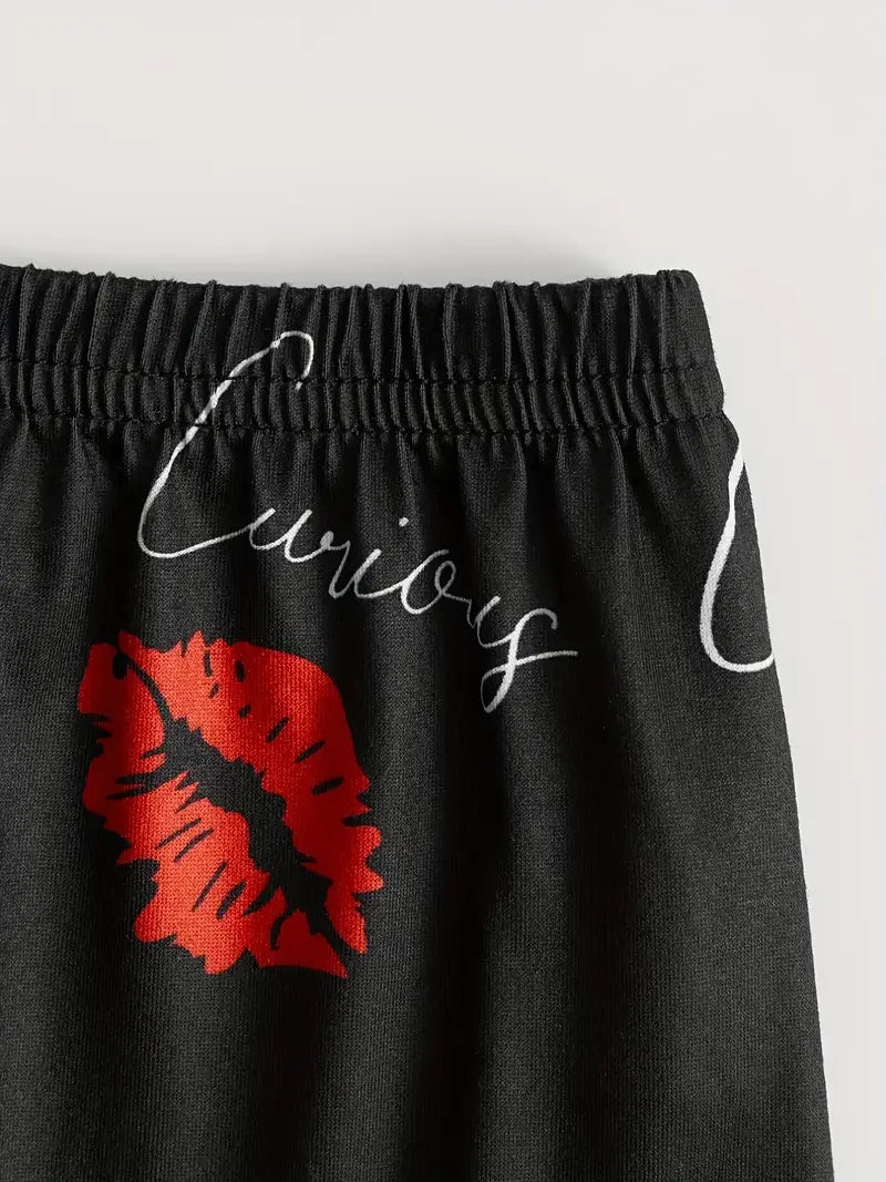 Summer Red Lip Print Pajama Set