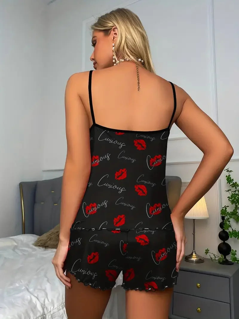 Summer Red Lip Print Pajama Set
