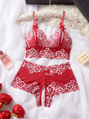 Summer Lingerie 2pce Open-crotch Pants And Open-tip Bra Vest Adult Underwear Transparent Flower Lace Bras Set