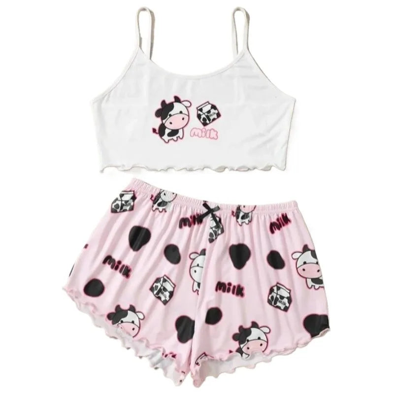 Summer Sleepwear 2pcs Cute Soft Comfy Panda Print Sleeveless Shorts Homewear Pajama Set Loungewear