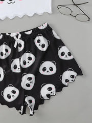 Summer Sleepwear 2pcs Cute Soft Comfy Panda Print Sleeveless Shorts Homewear Pajama Set Loungewear
