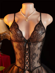 Summer Transparent Lace Female Underwear Erotic Lingerie Pajamas Exotic Apparel Bodysuit Babydoll Tempting Date Costume