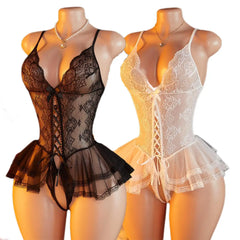 Summer Transparent Lace Female Underwear Erotic Lingerie Pajamas Exotic Apparel Bodysuit Babydoll Tempting Date Costume