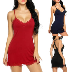 Summer Fashionable Silk Satin Patchwork Lace Suspender with Back Lace Decoration Dress