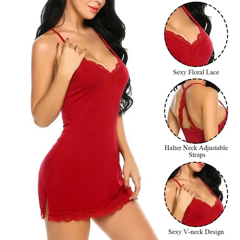 Summer Fashionable Silk Satin Patchwork Lace Suspender with Back Lace Decoration Dress