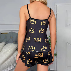 Summer Y2K Cute Crown Cartoon Print Top and Shorts Sleepwear 2Pcs Pajamas Set Loungewear Pyjamas
