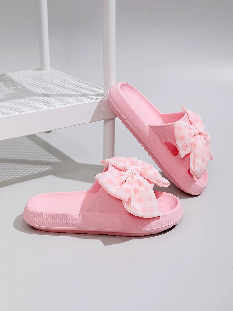 Sweet Flower Bow Thick Platform Indoor Bathroom Flip Flops Cloud Slippers