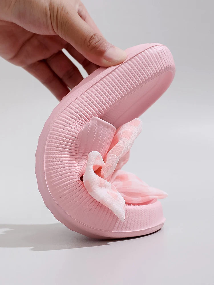 Sweet Flower Bow Thick Platform Indoor Bathroom Flip Flops Cloud Slippers