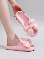 Sweet Flower Bow Thick Platform Indoor Bathroom Flip Flops Cloud Slippers