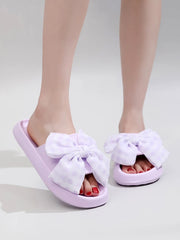 Sweet Flower Bow Thick Platform Indoor Bathroom Flip Flops Slippers