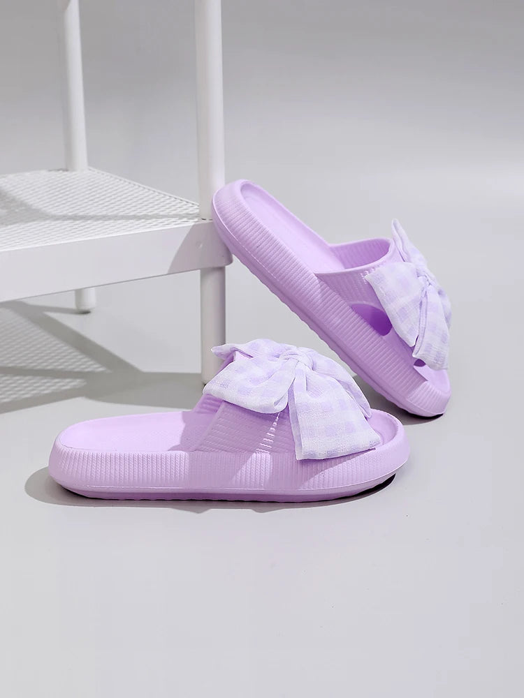 Sweet Flower Bow Thick Platform Indoor Bathroom Flip Flops Slippers