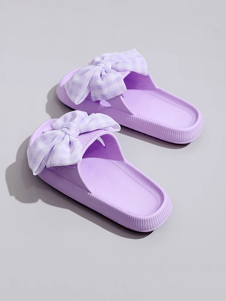Sweet Flower Bow Thick Platform Indoor Bathroom Flip Flops Slippers