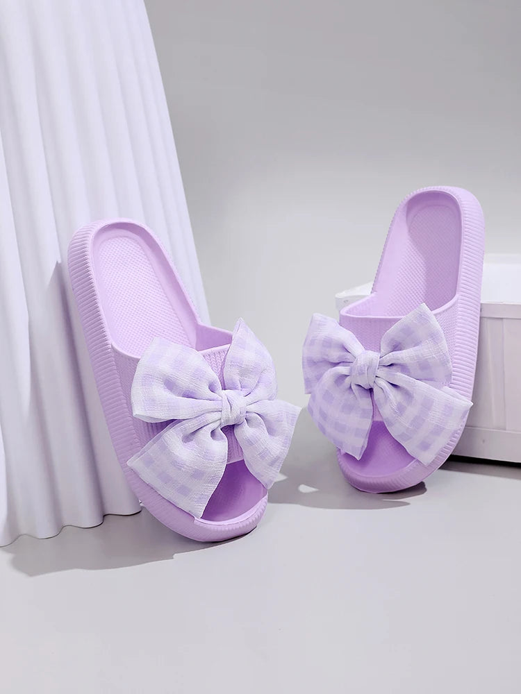 Sweet Flower Bow Thick Platform Indoor Bathroom Flip Flops Slippers