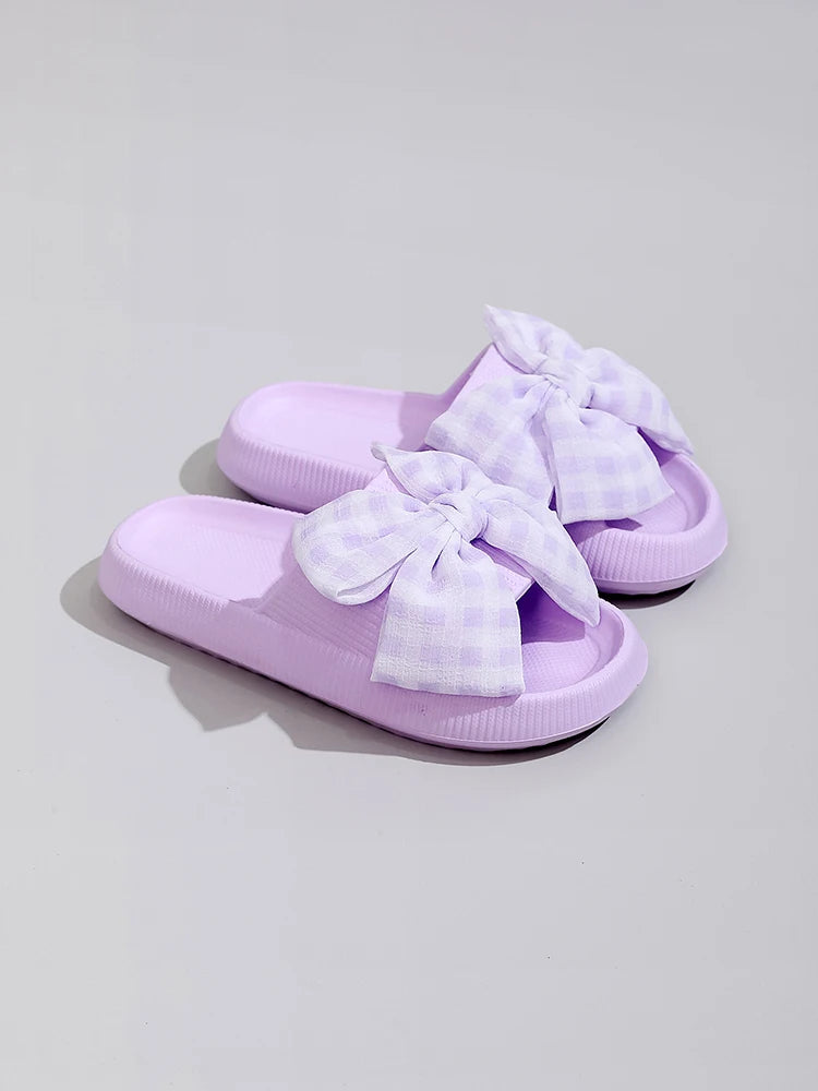 Sweet Flower Bow Thick Platform Indoor Bathroom Flip Flops Slippers