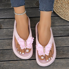 Sweet Versatile Pearl Butterfly Party Beach Style Flip Flops Flat Heel Slippers