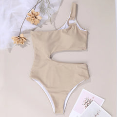 Swimsuit Europe and the United States solid color one-piece swimsuit female single shoulder strap ins wind swimsuit spot.
