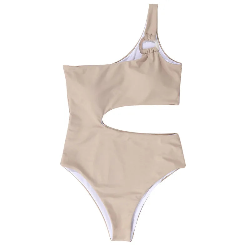 Swimsuit Europe and the United States solid color one-piece swimsuit female single shoulder strap ins wind swimsuit spot.