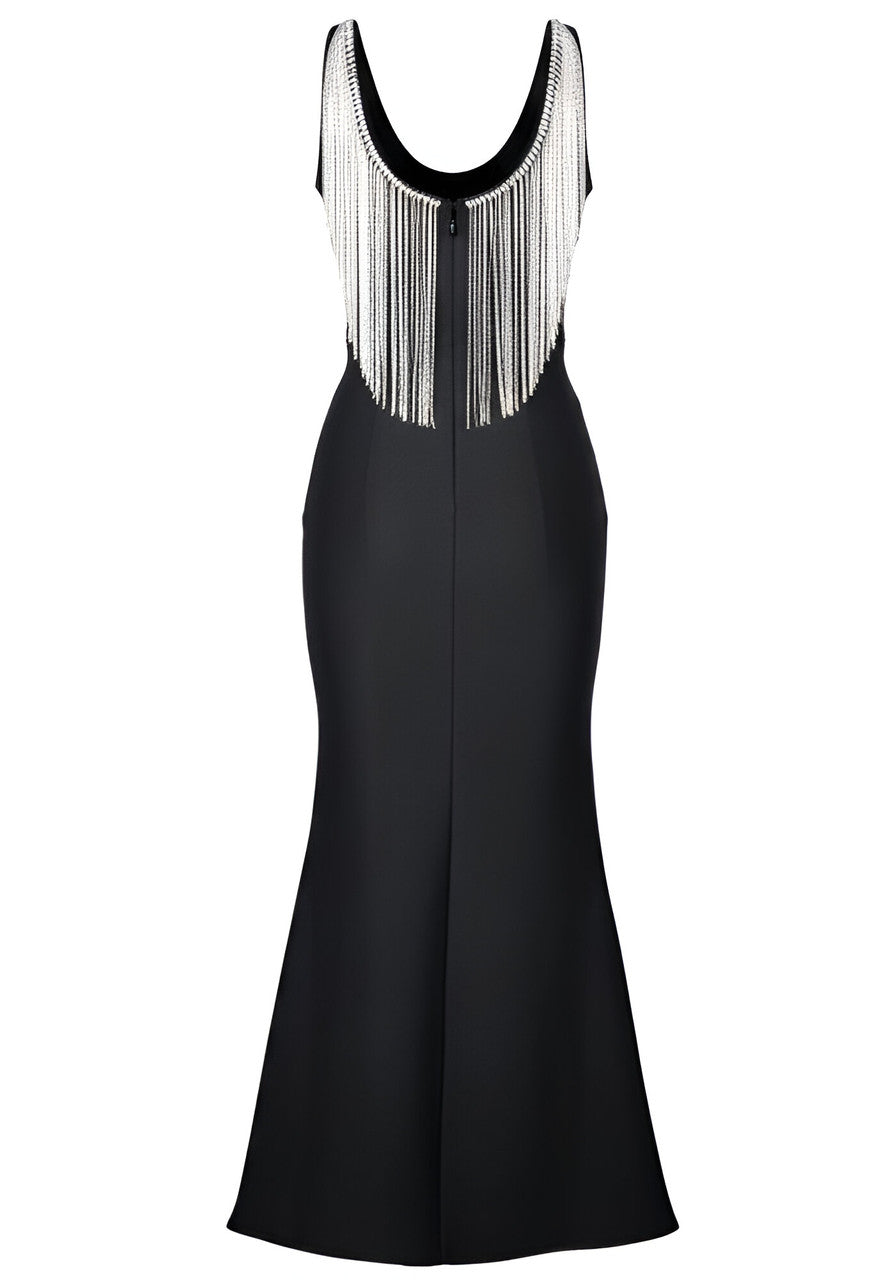 Tassel Back Detail Maxi Dress Black White
