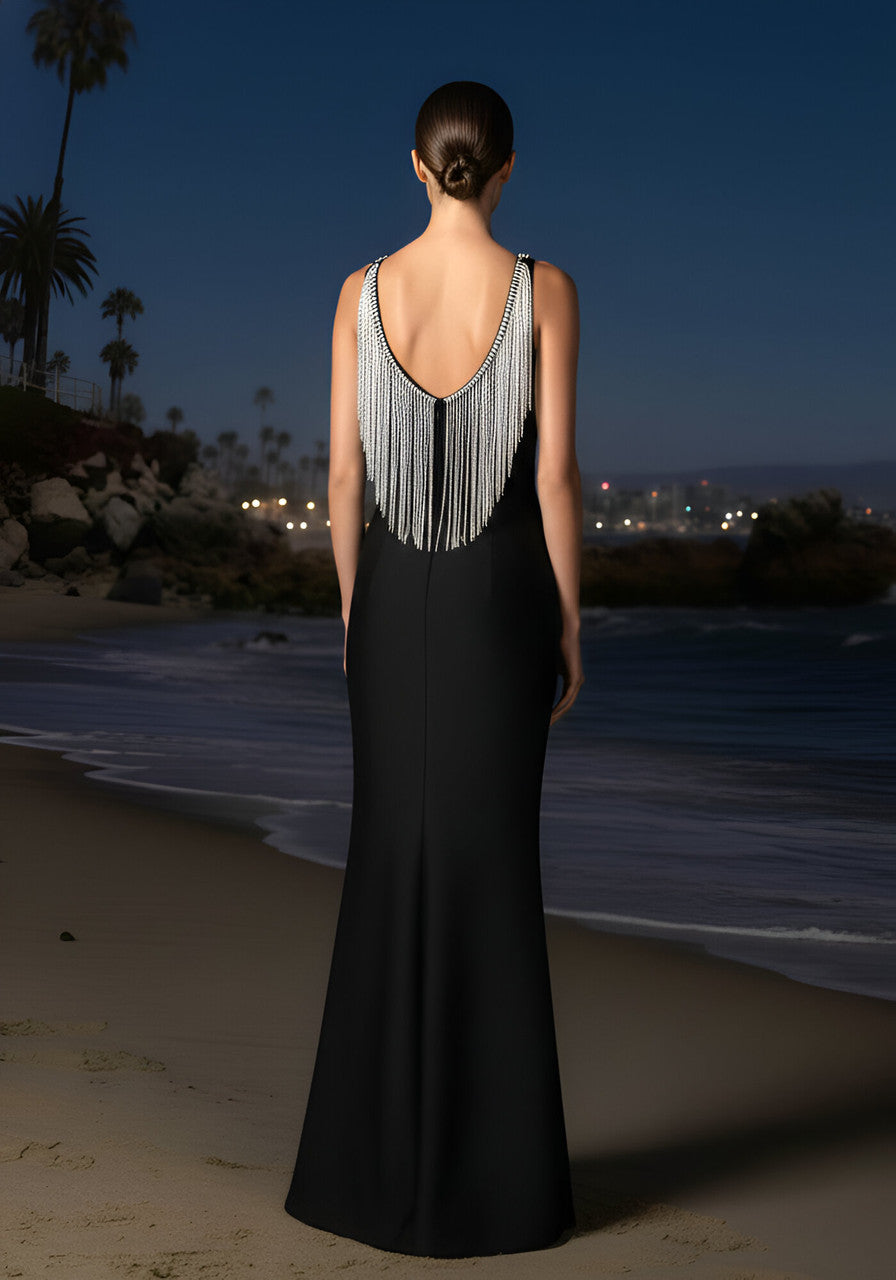 Tassel Back Detail Maxi Dress Black White