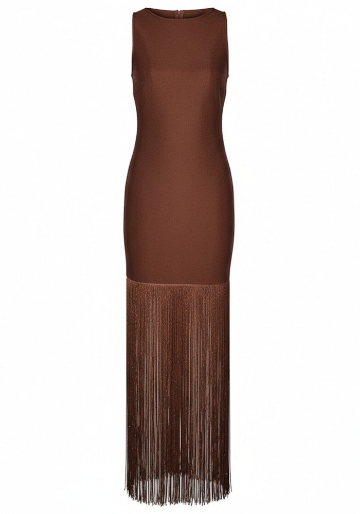 Tassel Detail Maxi Dress Brown
