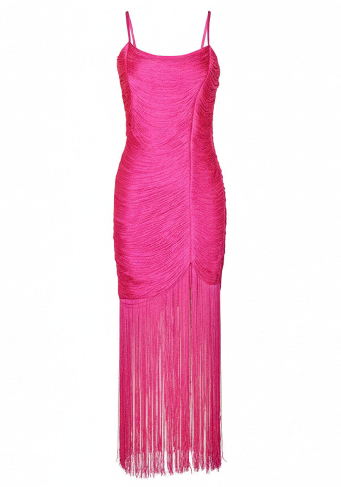 Tassel Maxi Dress Hot Pink