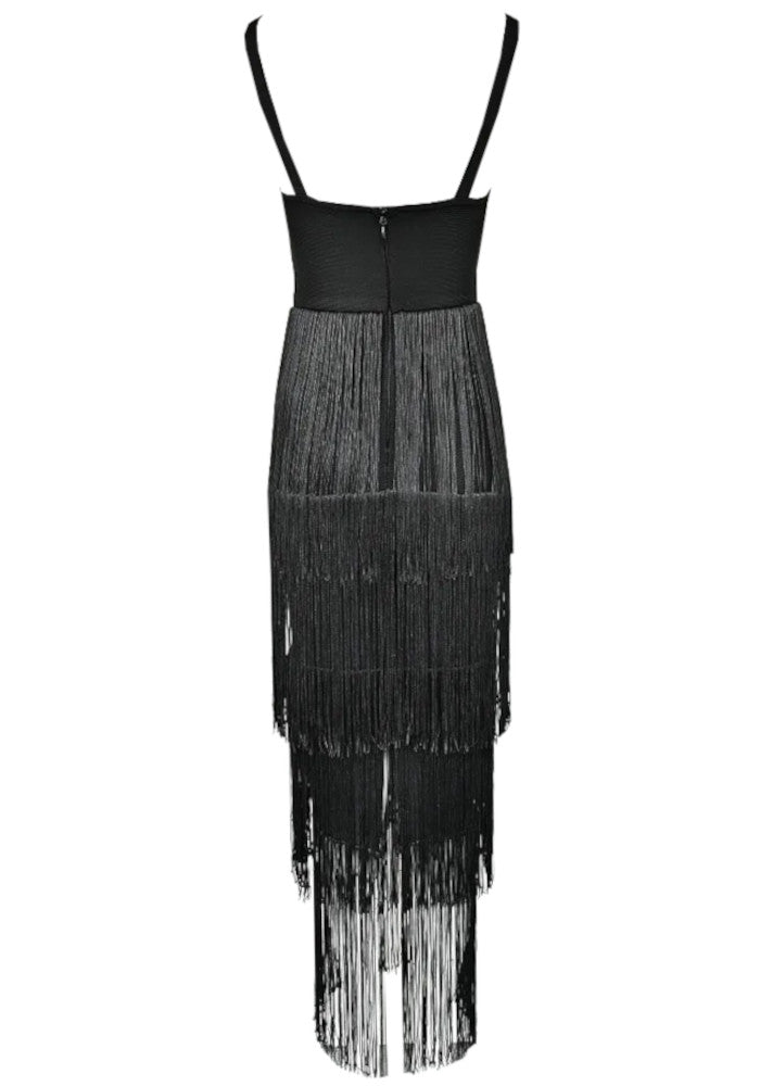 Bustier Tassel Maxi Dress Black