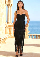 Bustier Tassel Maxi Dress Black