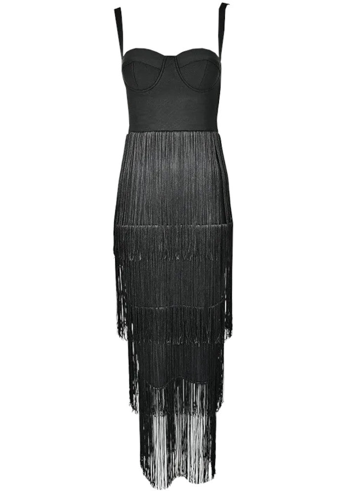 Bustier Tassel Maxi Dress Black