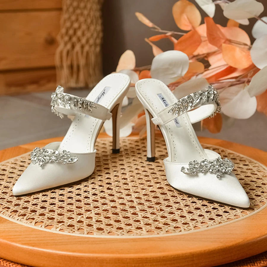 Temperament Silk Wheat Ear Rhinestones Muller Pointed Stiletto High Heels Pump
