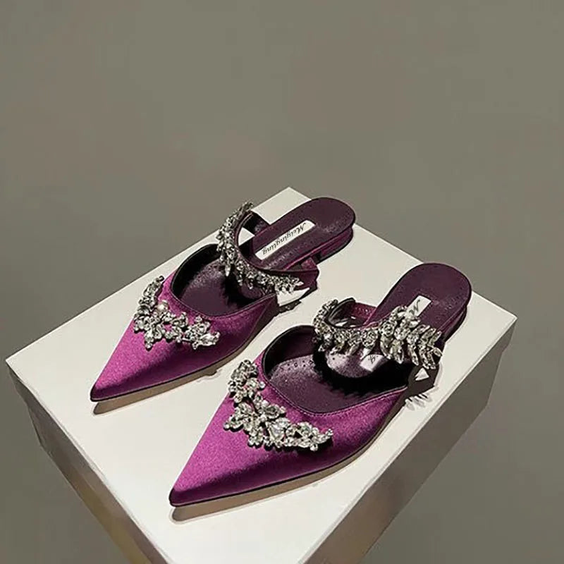 Temperament Silk Wheat Ear Rhinestones Muller Pointed Stiletto High Heels Pump