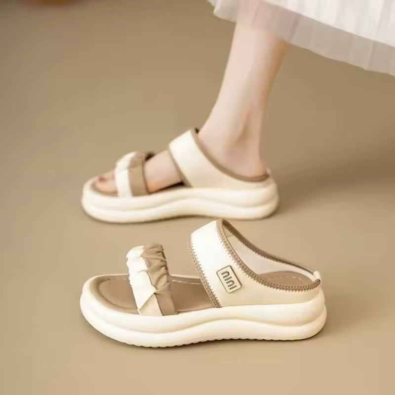 Textured Straps Elastic Band Minimalist Chunky Sole Comfort Platform Sandals