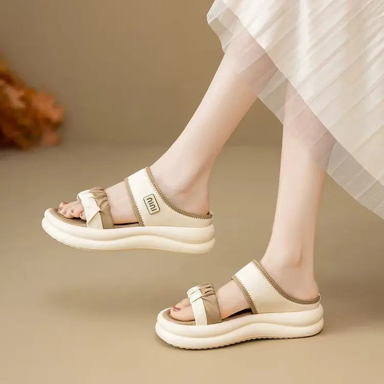 Textured Straps Elastic Band Minimalist Chunky Sole Comfort Platform Sandals
