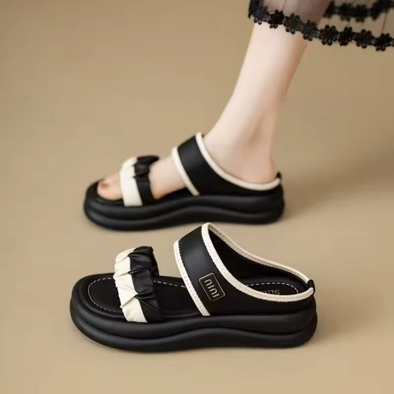 Textured Straps Elastic Band Minimalist Chunky Sole Comfort Platform Sandals