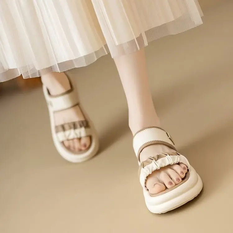 Textured Straps Elastic Band Minimalist Chunky Sole Comfort Platform Sandals