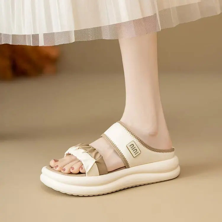 Textured Straps Elastic Band Minimalist Chunky Sole Comfort Platform Sandals