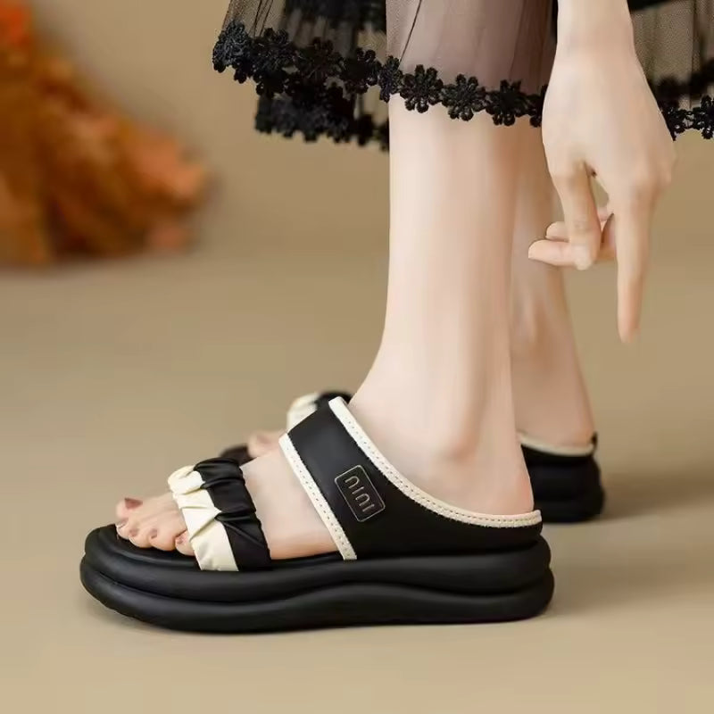 Textured Straps Elastic Band Minimalist Chunky Sole Comfort Platform Sandals
