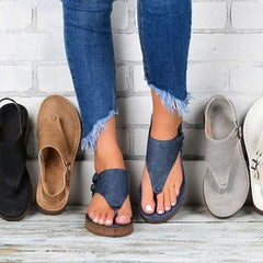 Thong Denim Style Outside Buckle Wedge Sandals