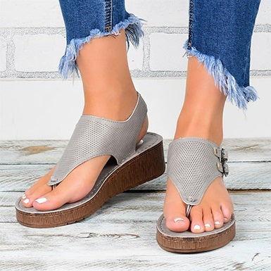 Thong Denim Style Outside Buckle Wedge Sandals