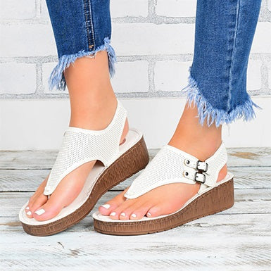 Thong Denim Style Outside Buckle Wedge Sandals