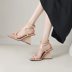 Cross-Strap Buckle Strap Toe Buckle Strap Round High Heels Sandal